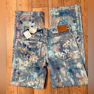 We The Free people women’s Blue Multi Floral-Accent Boyfriend Jeans